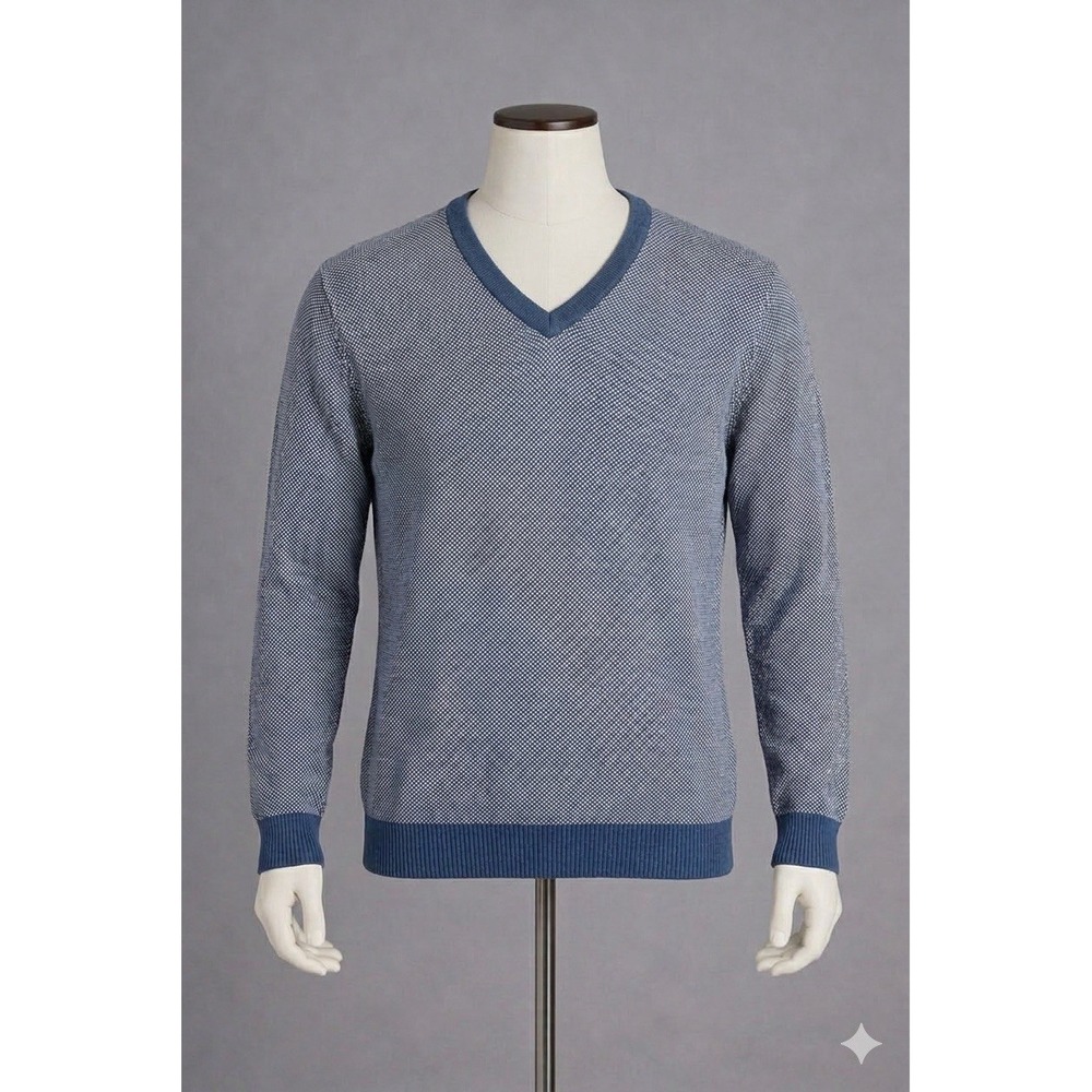 Lands End Sweater Mens Large Navy Supima Cotton V Neck Pullover Soft Lightweight